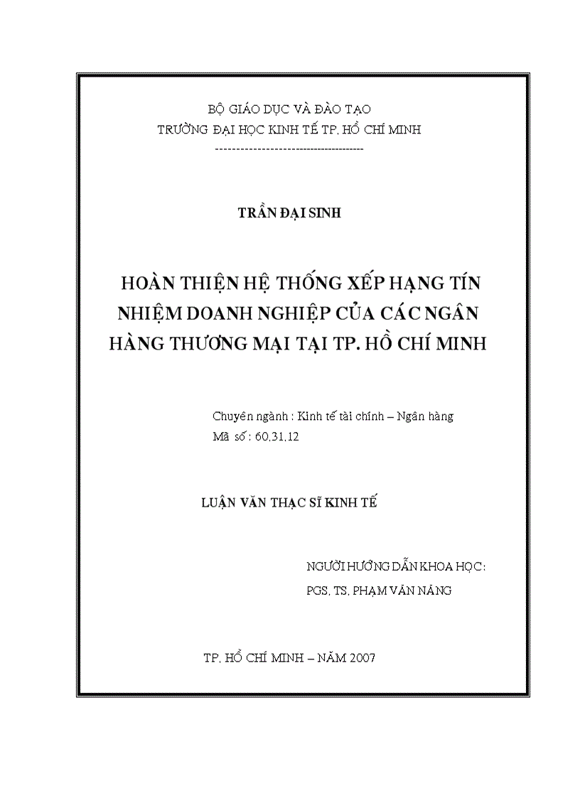 Hoàn thiện hệ thống xếp hạng tín nhiệm Doanh Nghiệp của các Ngân Hàng Thương mại tại TP Hồ Chí Minh