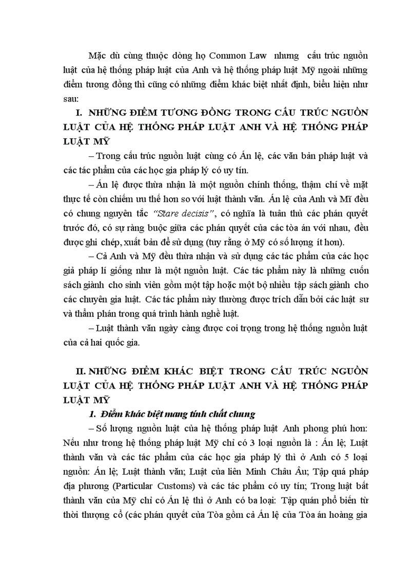Những điểm tương đồng và khác biệt trong cấu trúc nguồn luật của hệ thống pháp luật Anh và Mĩ
