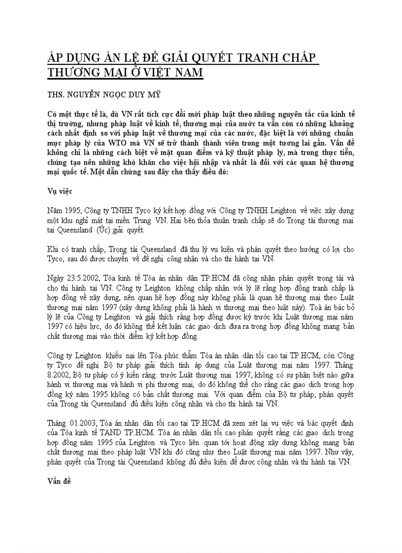 Áp dụng án lệ để giải quyết vụ việc thương mại ở Việt Nam