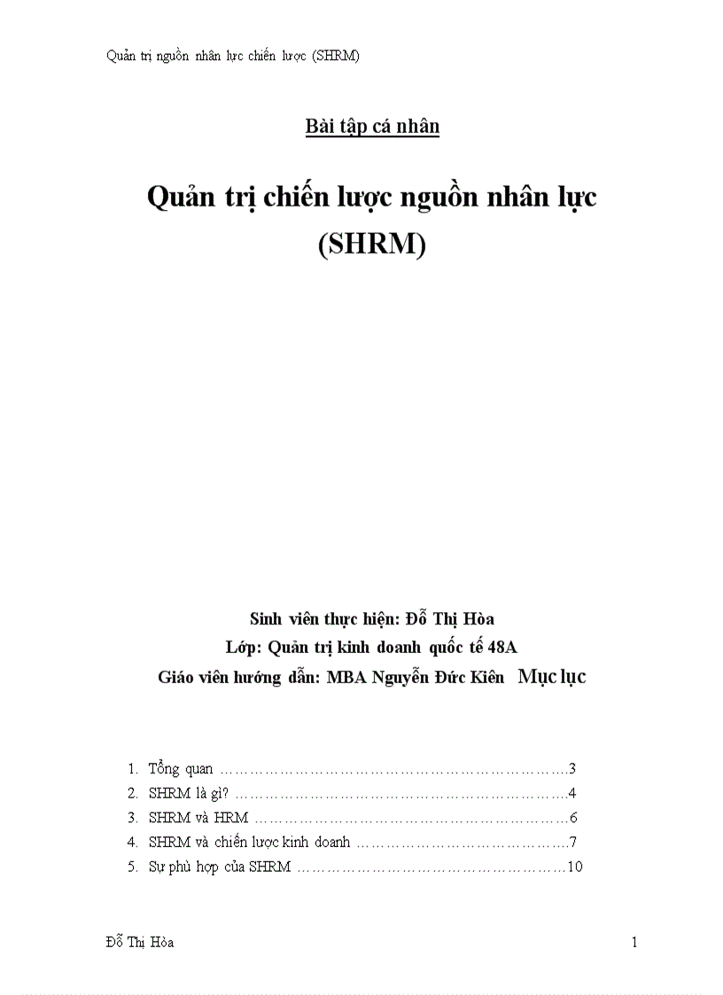 Quản trị chiến lược nguồn nhân lực SHRM