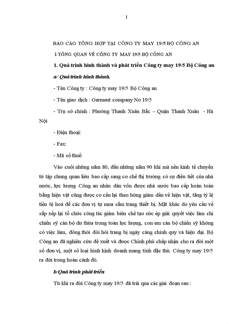 Báo cáo thực tập tại Công ty may 19 5 Bộ Công an