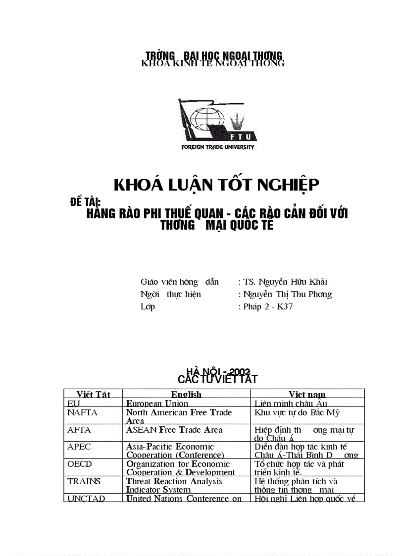 Hàng rào phi thuế quan các rào cản đối với thương mại quốc tế