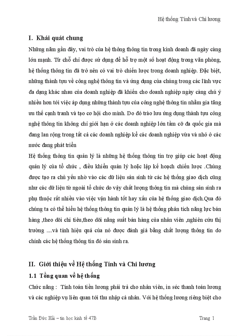 Hệ thống Tính và Chi lương