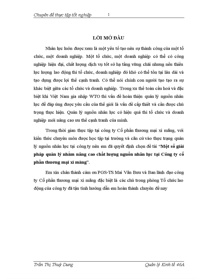1số giải pháp quản lý nhằm nâng cao chất lượng nguồn nhân lực tại Công ty CP thương mại xi măng