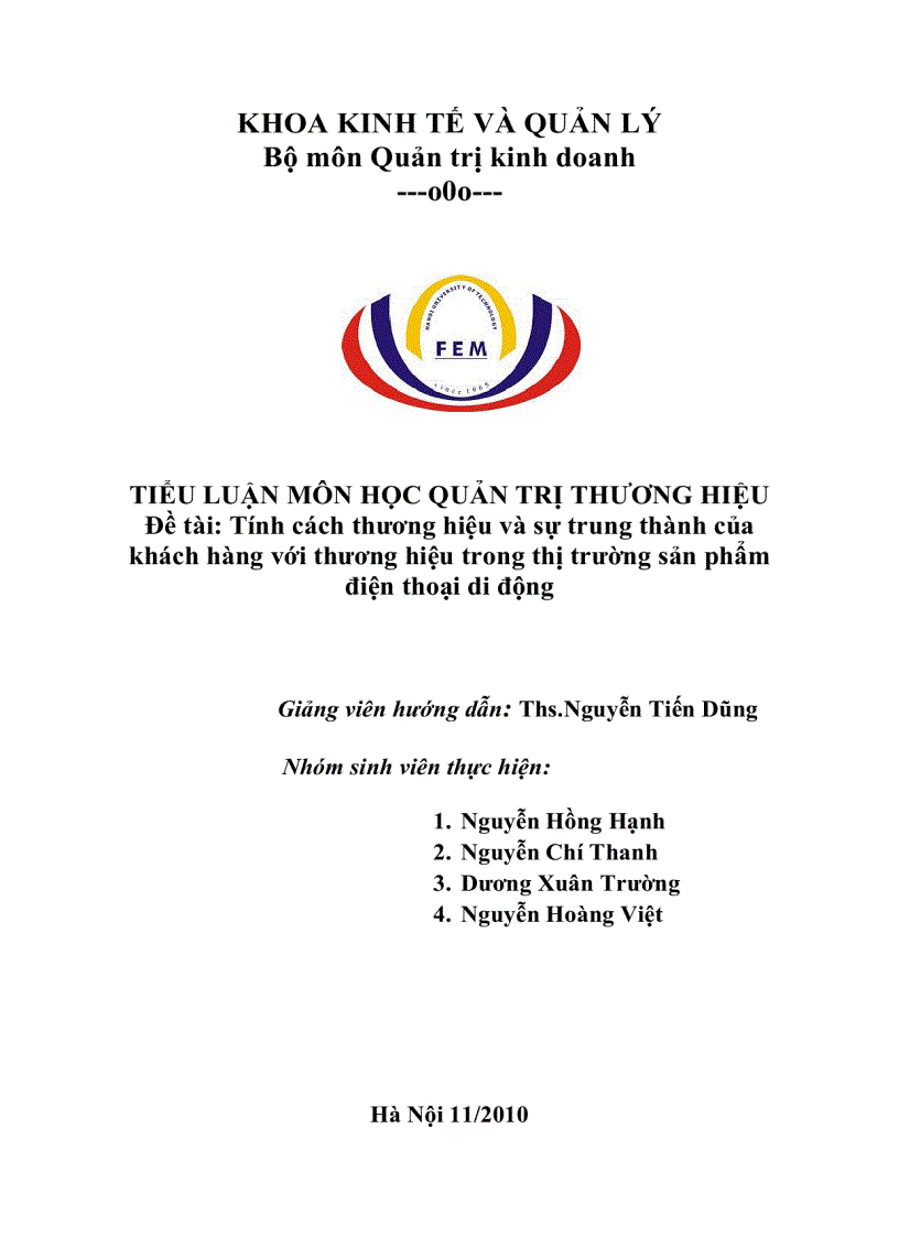 Tính cách thương hiệu và sự trung thành của khách hàng với thương hiệu trong thị trường điện thoại di động