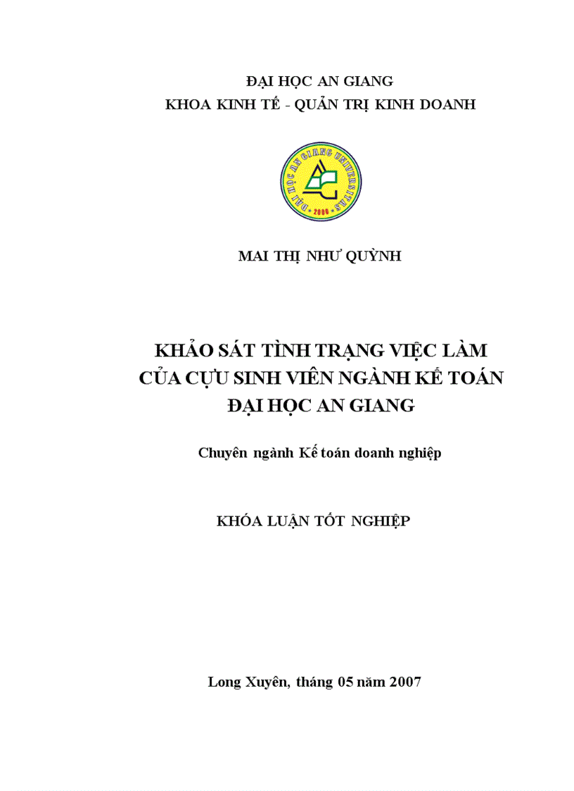 Khảo sát tình trạng việc làm của cựu sinh viên ngành kế toán đại học an giang