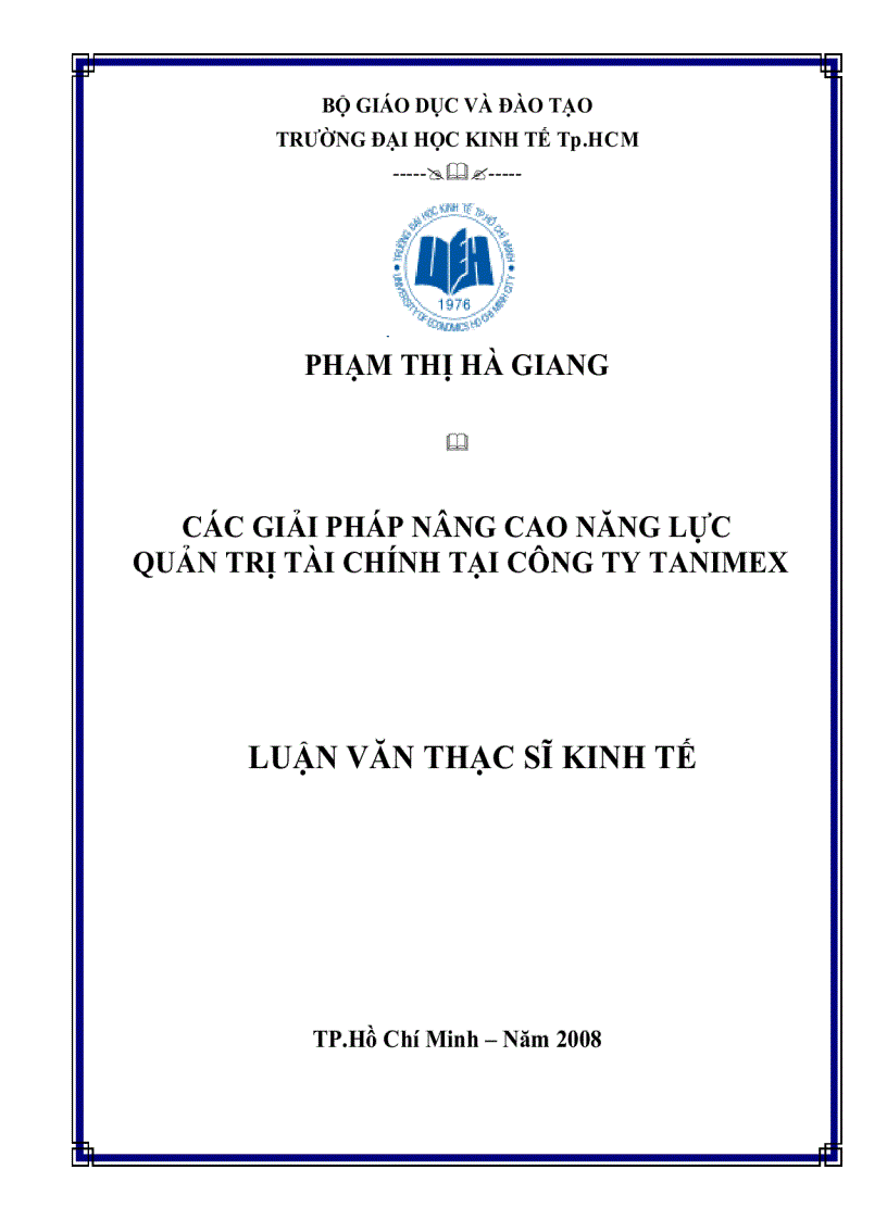 Các giải pháp nâng cao năng lực quản trị tài chính tại Công ty TANIMEX