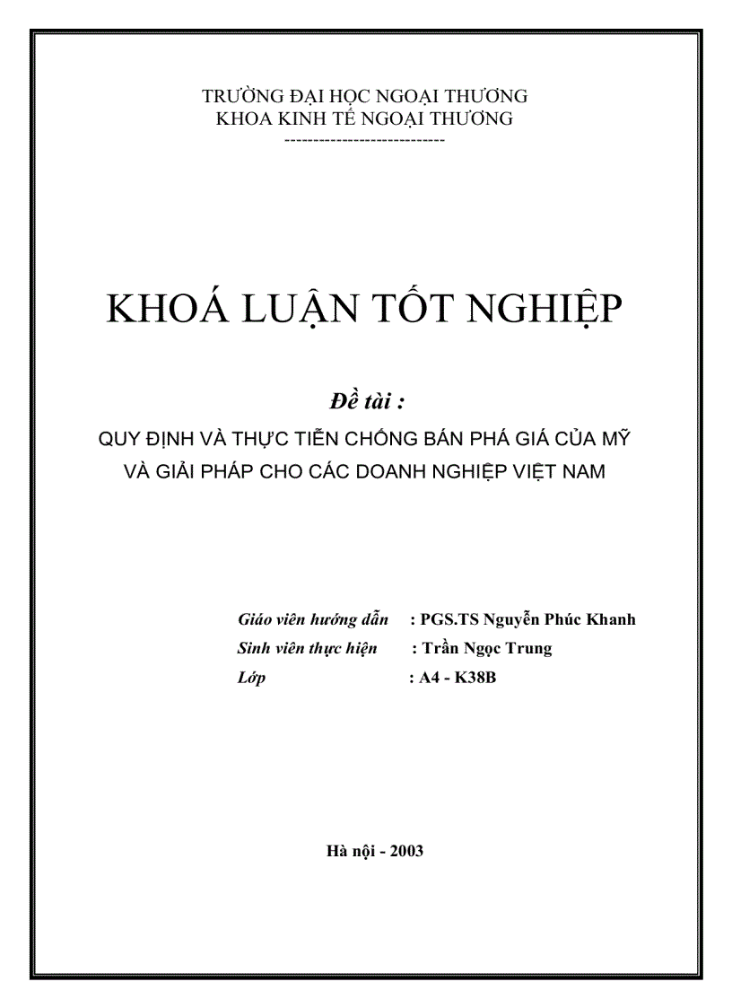 Những Quy Định Và Thực Tiễn Bán Phá Giá Tại Mỹ Và Những Giải Pháp Cho Doanh Nghiệp Việt Nam