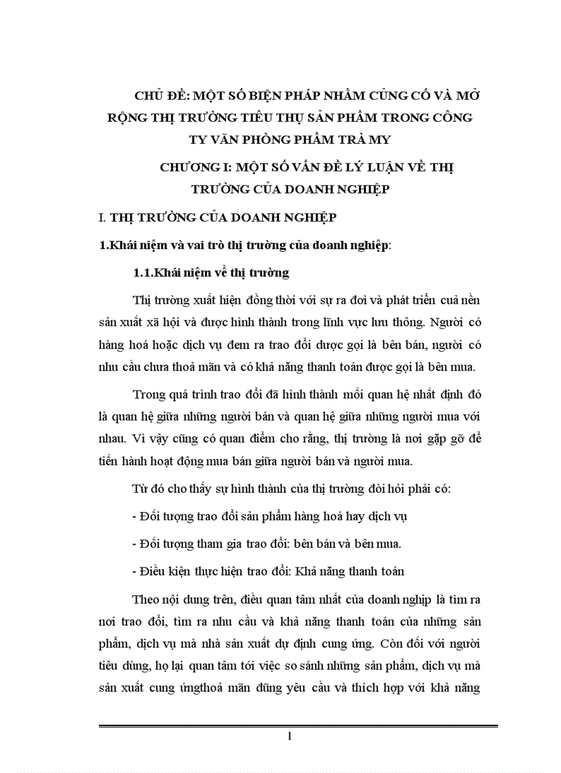 Một số biện pháp nhằm củng cố và mở rộng thị trường tiêu thụ sản phẩm trong công ty văn phòng phẩm trà my