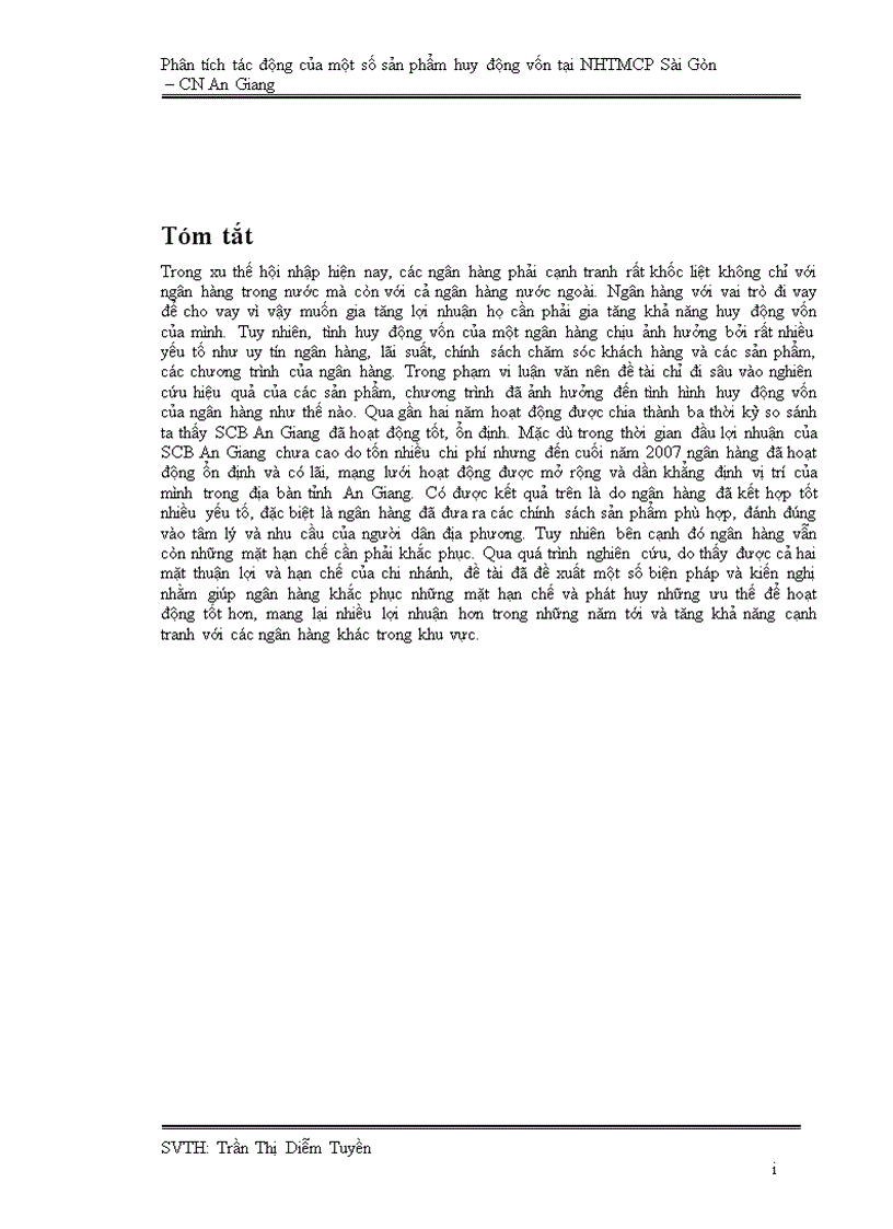 Phân tích tác động của một số sản phẩm huy động vốn tại NHTMCP Sài Gòn