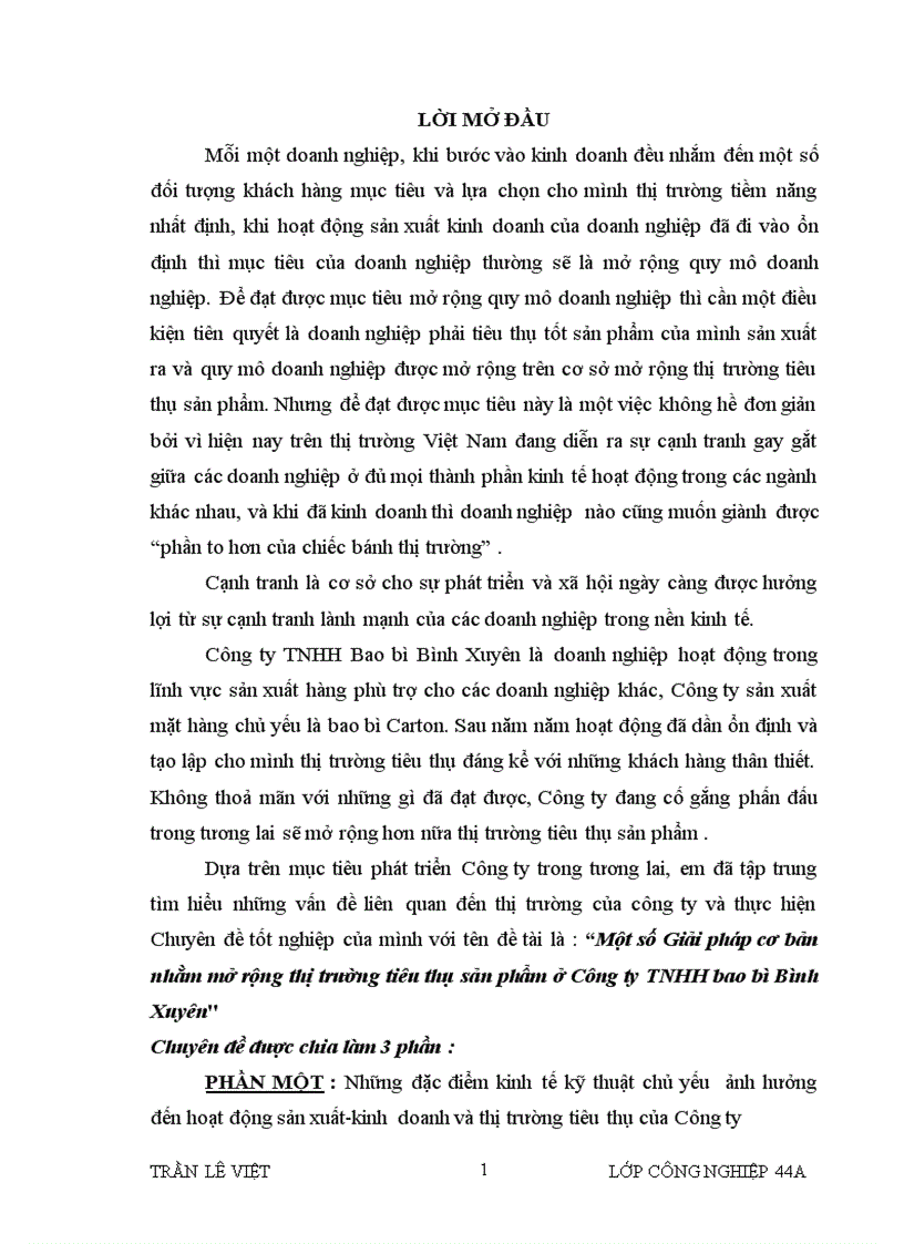 Một số Giải pháp cơ bản nhằm mở rộng thị trường tiêu thụ sản phẩm ở Công ty TNHH bao bì Bình Xuyên
