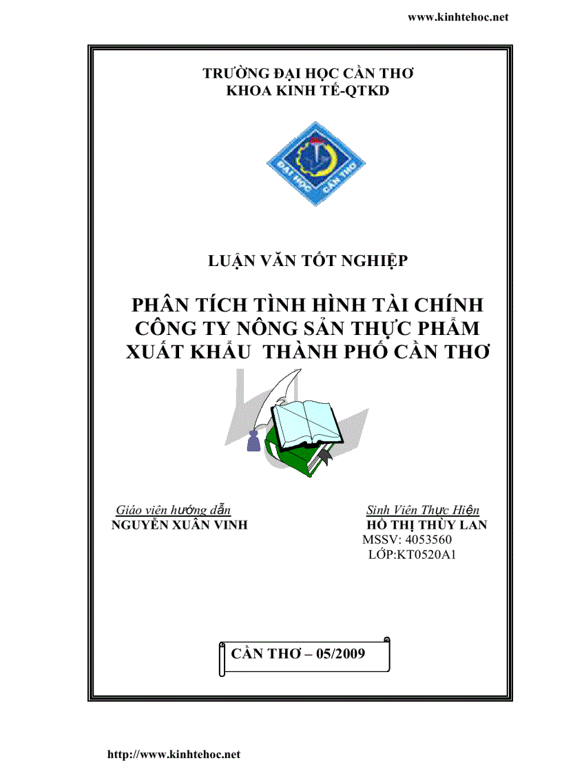 Phân tích tình hình tài chính tại Công Ty Nông Sản Thực Phẩm Xuất Khẩu Thành Phố Cần Thơ