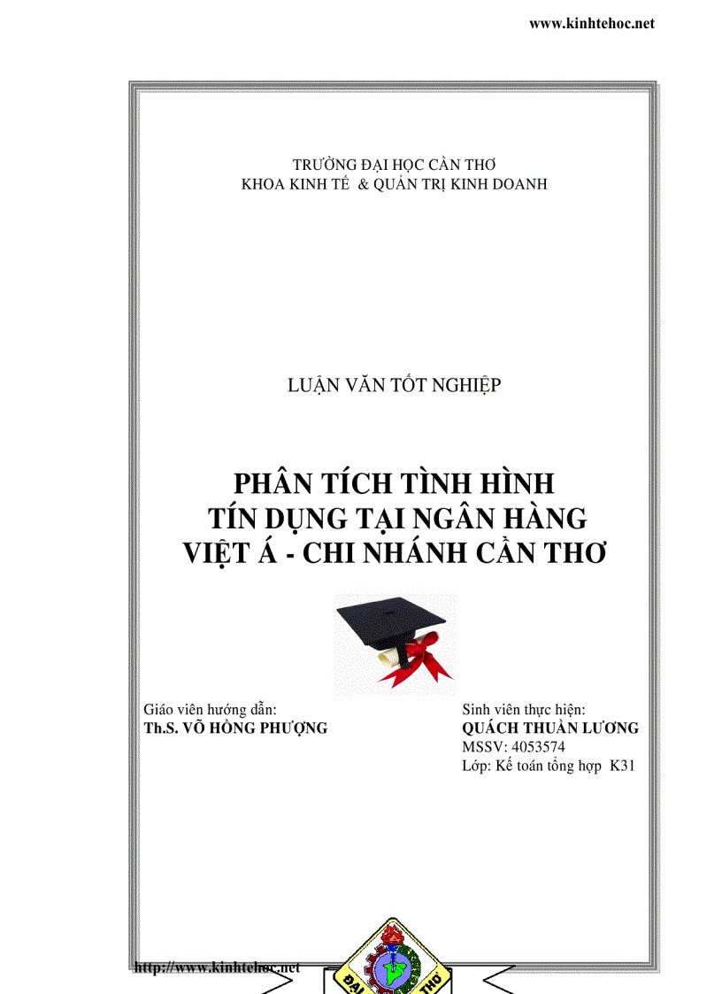 Phân tích tình hình tín dụng tại Ngân hàng Việt Á Chi nhánh Cần Thơ