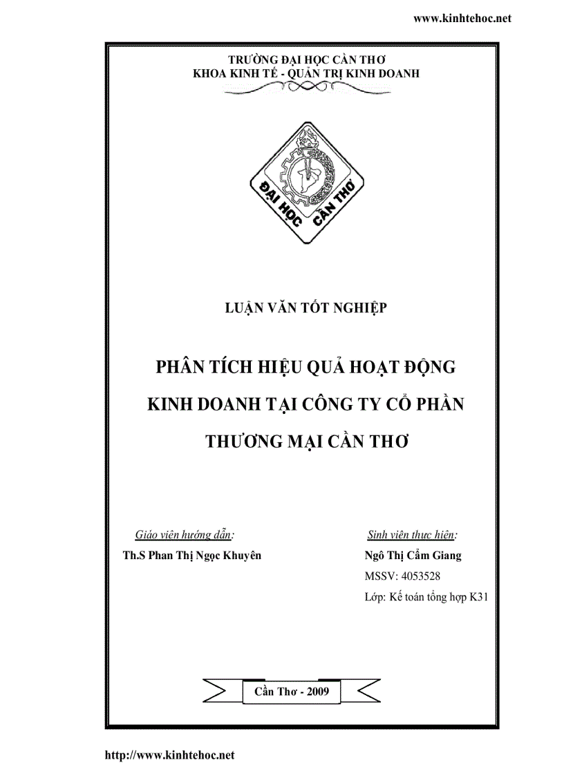 Phân tích hiệu quả hoạt động kinh doanh tại công ty cổ phần thương mại Cần Thơ