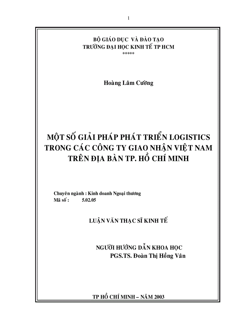 Một số giải pháp phát triển Logistics trong các công ty giao nhận Việt Nam trên địa bàn thành phố Hồ Chí Minh