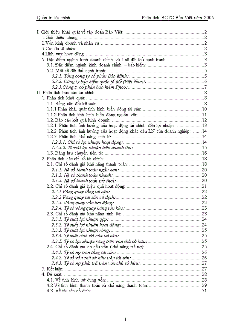 Phân tích báo cáo tài chính công ty Bảo Việt 2006