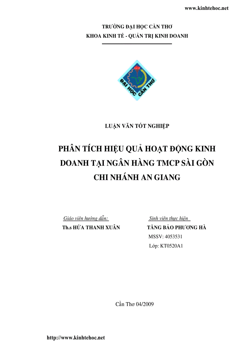 Phân tích hiệu quả hoạt động kinh doanh tại ngân hàng TMCP Sài Gòn Chi nhánh An Giang