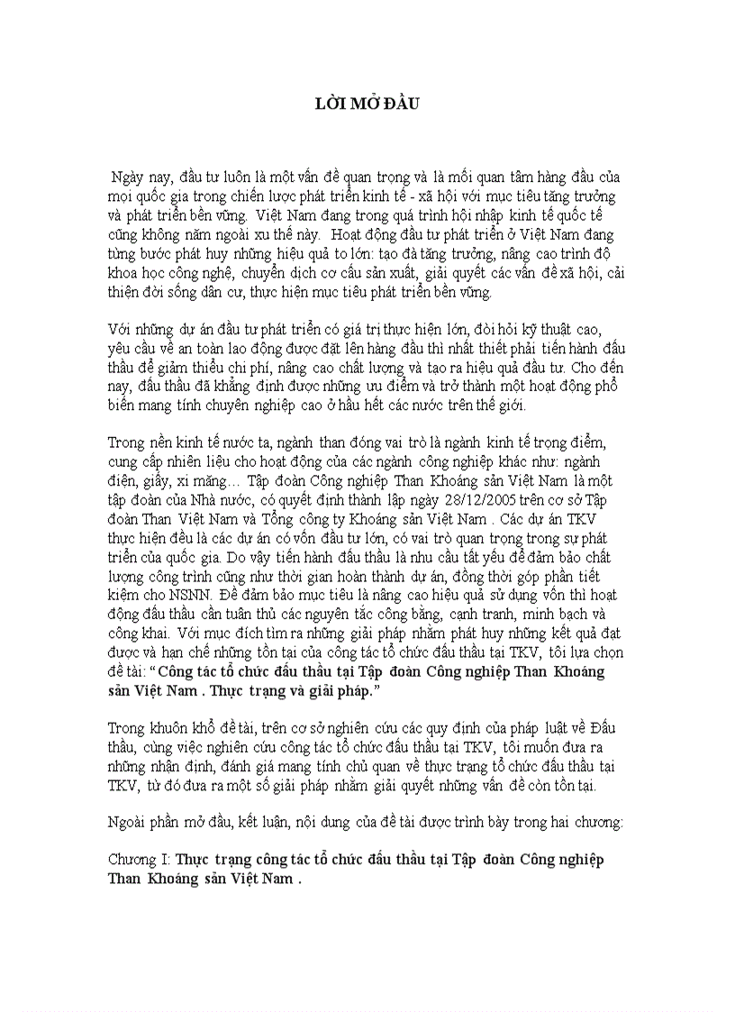 Công tác tổ chức đấu thầu tại Tập đoàn Công nghiệp Than Khoáng sản Việt Nam Thực trạng và giải pháp