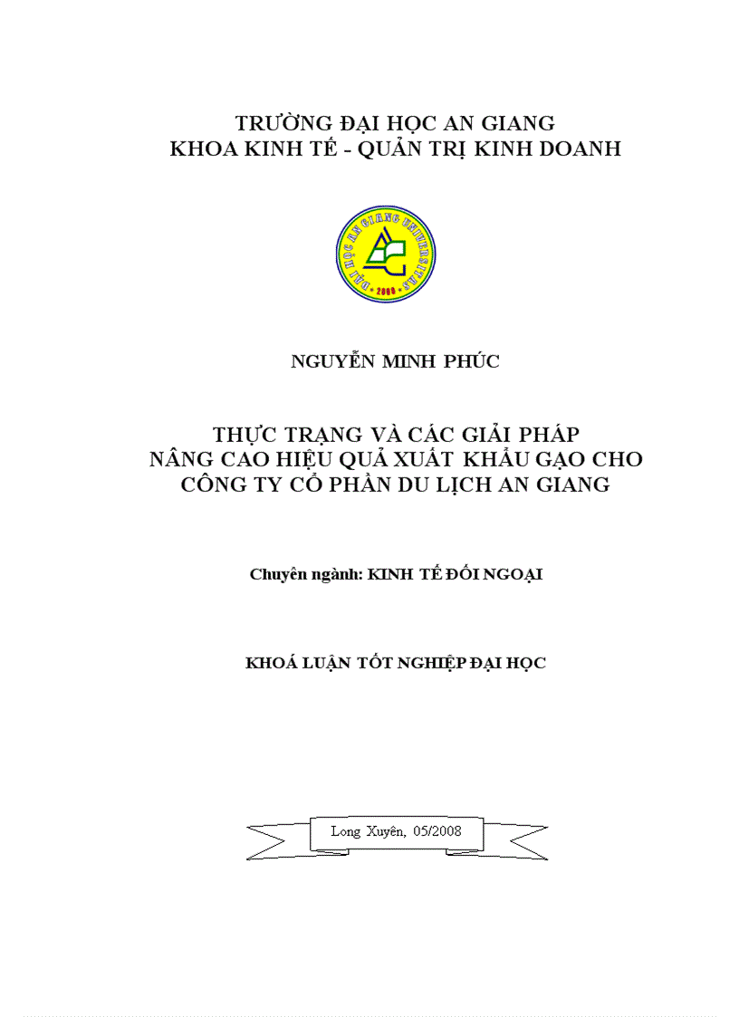 Thực trạng và các giải pháp nâng cao hiệu quả xuất khẩu gạo cho công ty cổ phần Du Lịch An Giang