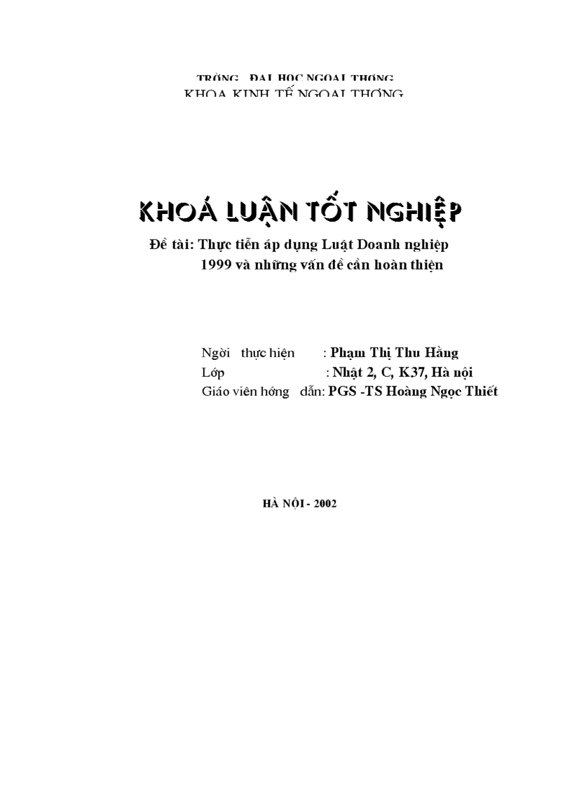 Thực tiễn áp dụng Luật Doanh nghiệp 1999 và những vấn đề cần hoàn thiện