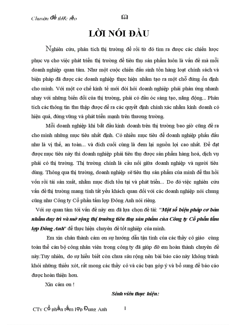 Một số biện pháp cơ bản nhằm duy trì và mở rộng thị trường tiêu thụ sản phẩm của Công ty Cổ phần tấm lợp Đông Anh