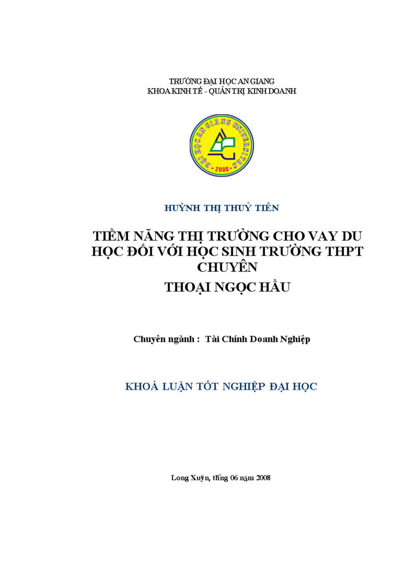 Tiềm năng thị trường cho vay du học đối với học sinh trường THPT Chuyên Thoại Ngọc Hầu