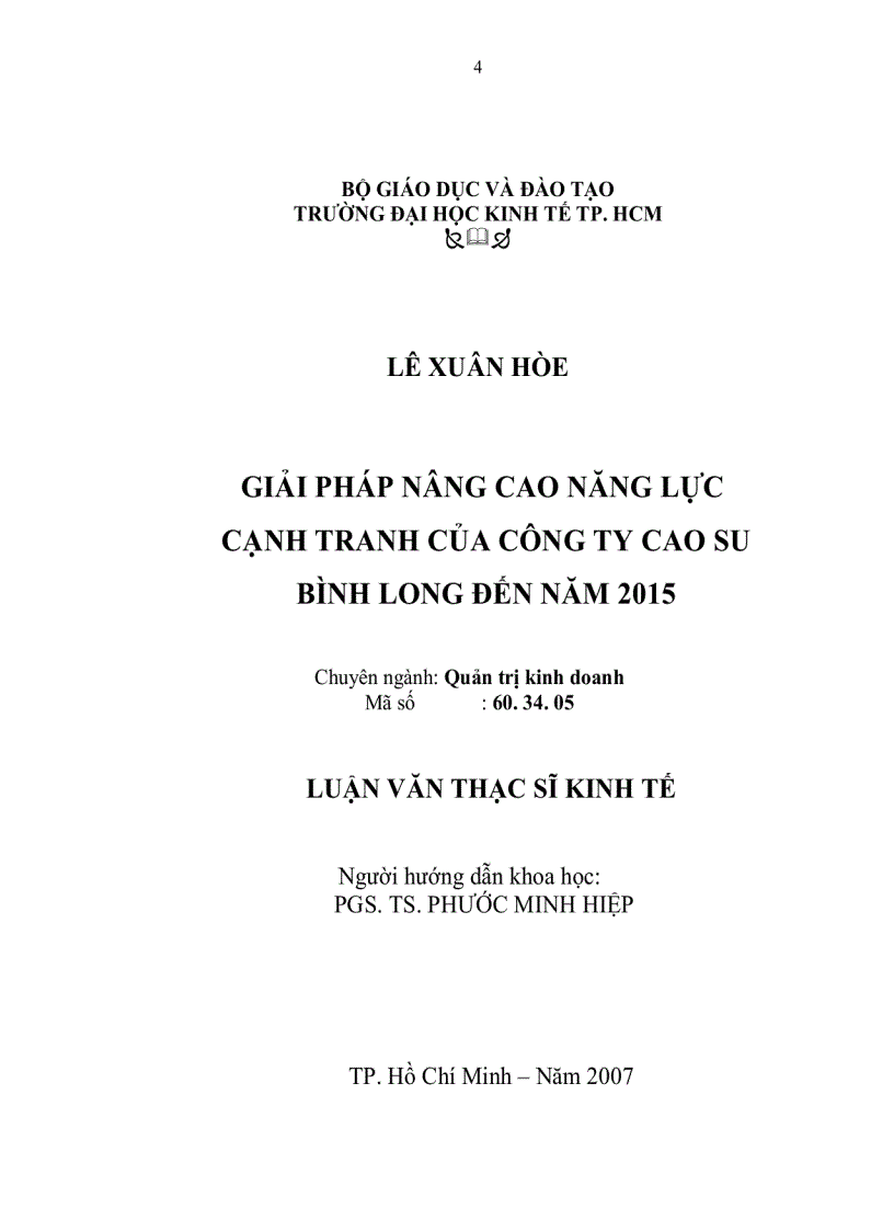 Giải pháp nâng cao năng lực cạnh tranh của công ty cao su Bình Long đến năm 2015