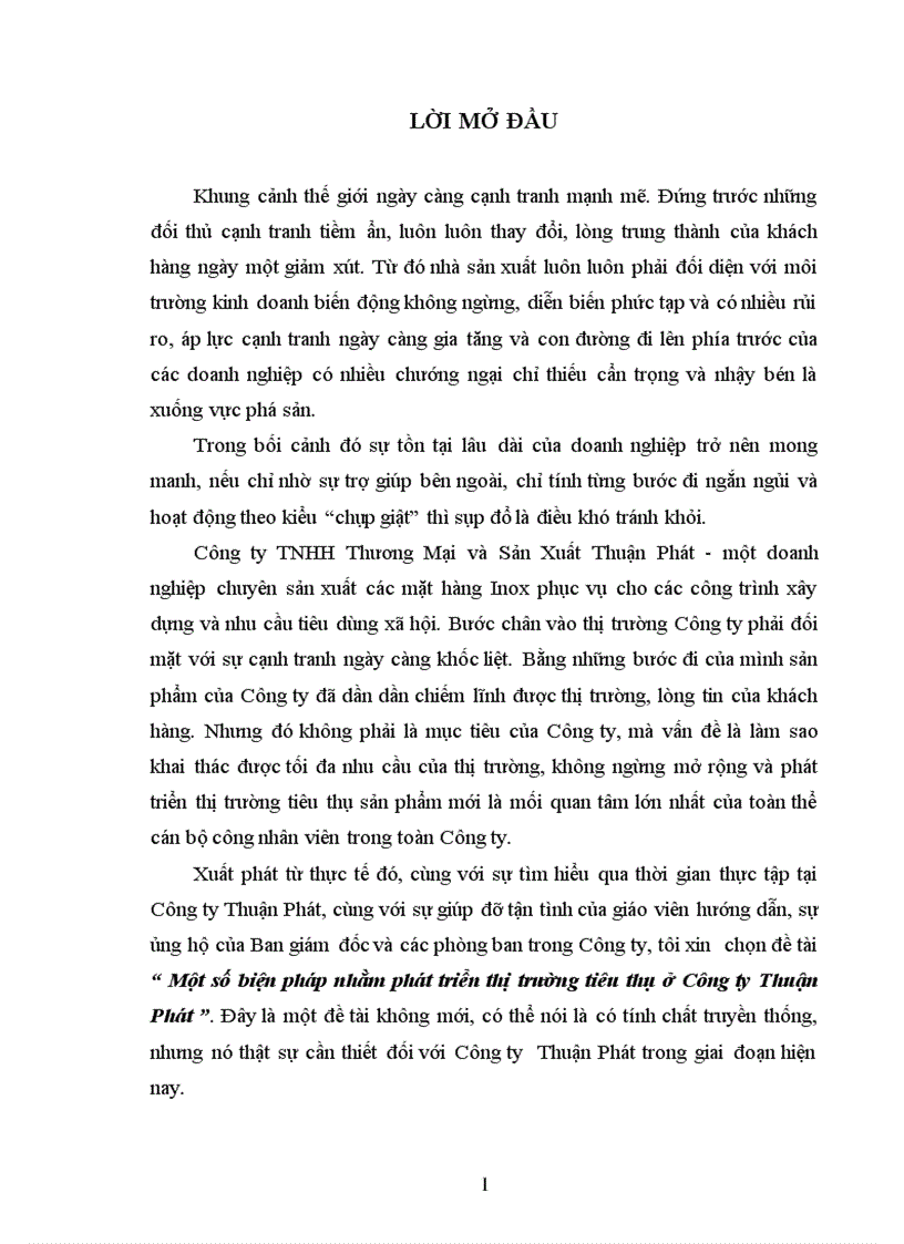 Một số biện pháp nhằm phát triển thị trường tiêu thụ ở Công ty Thuận Phát