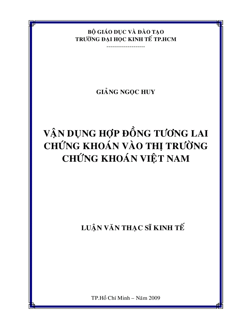 Vận dụng hợp đồng tương lai chứng khoán vào thị trường chứng khoán Việt Nam