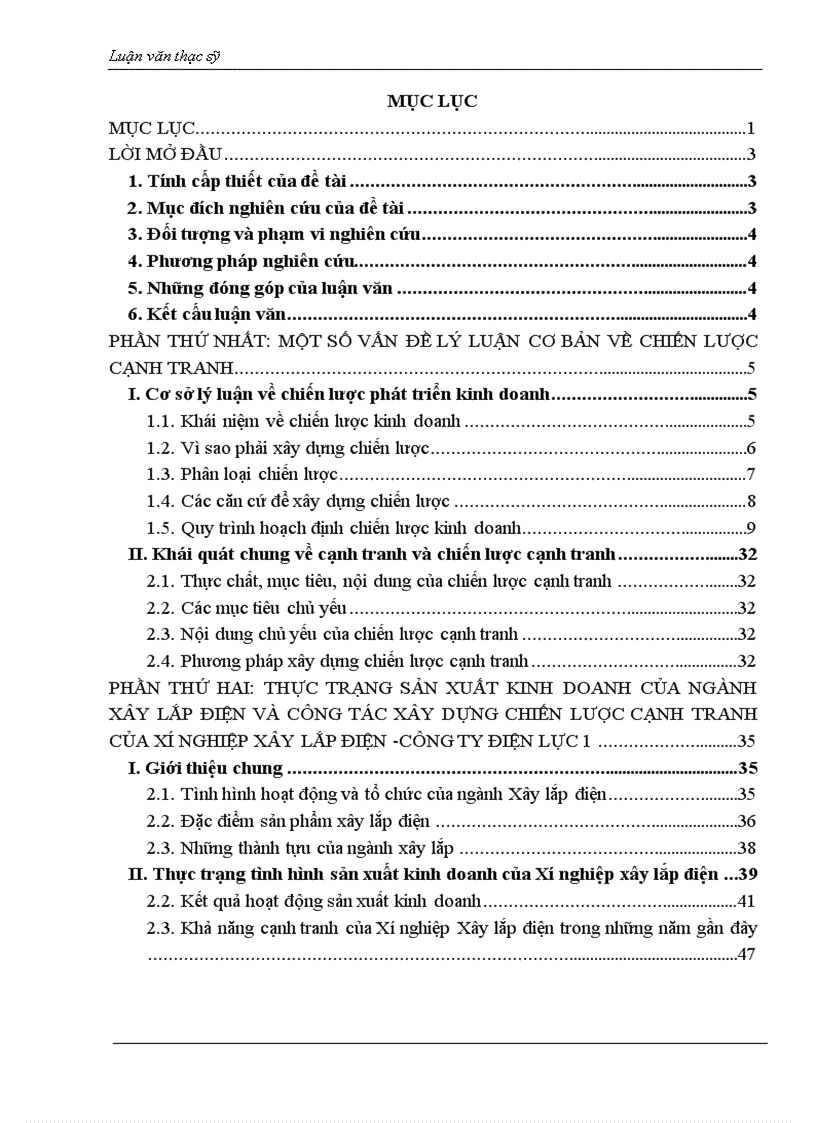 Chiến lược nâng cao khả năng cạnh tranh của Xí nghiệp Xây lắp điện Công ty Điện lực