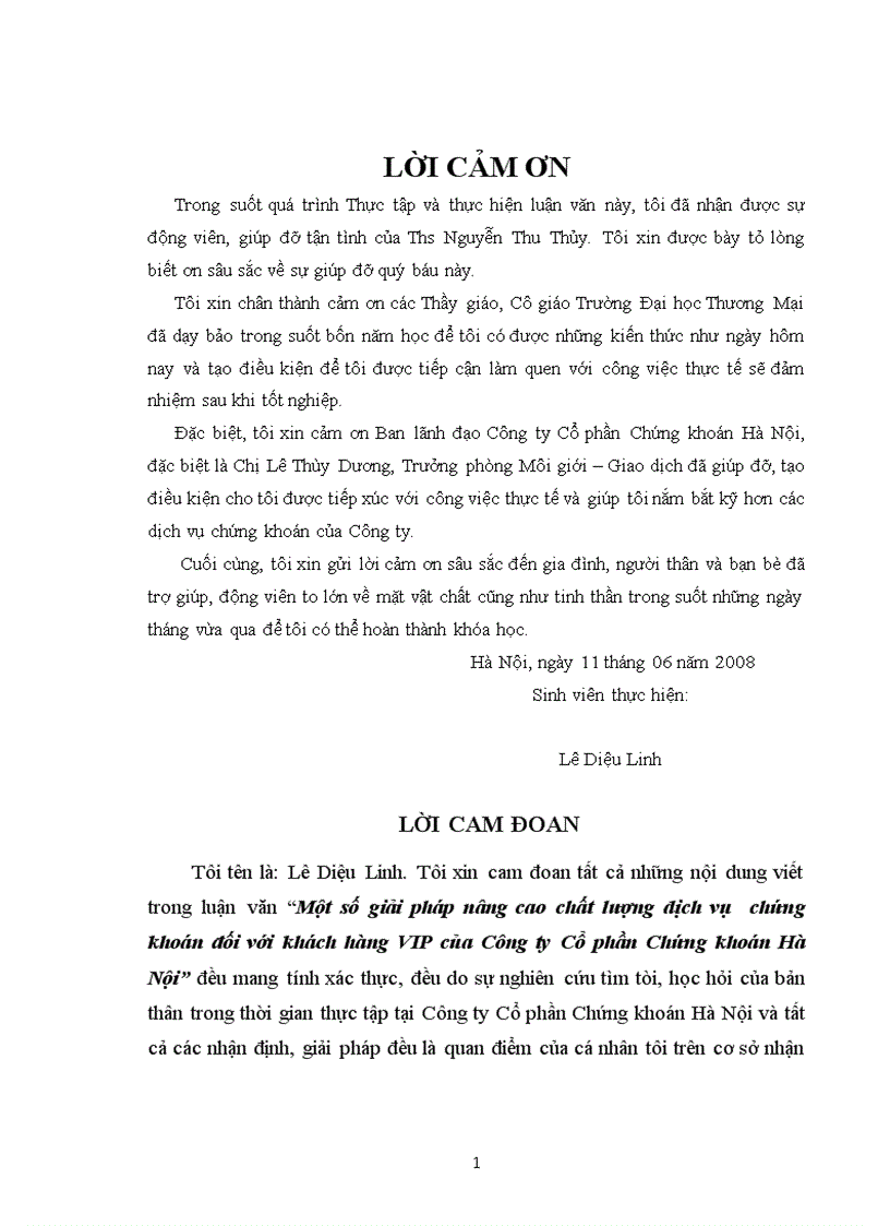 1số giải pháp nâng cao chất lượng dịch vụ chứng khoán đối với khách hàng VIP của Công ty CP chứng khoán Hà Nội