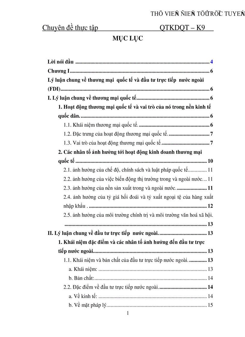 Một số giải pháp phát triển thương mại quốc tế nhằm đẩy mạnh thu hút vốn đầu tư trực tiếp nước ngoài ở Việt Nam 46 trang