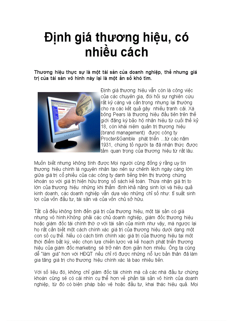 Định giá thương hiệu có nhiều cách