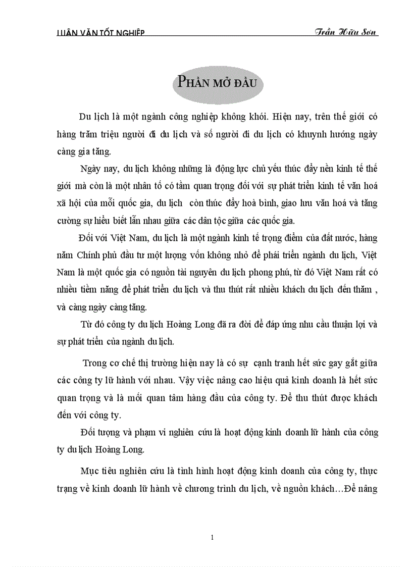 Những giải pháp nâng cao hiệu quả kinh doanh lữ hành tại công ty du lịch Hoàng Long