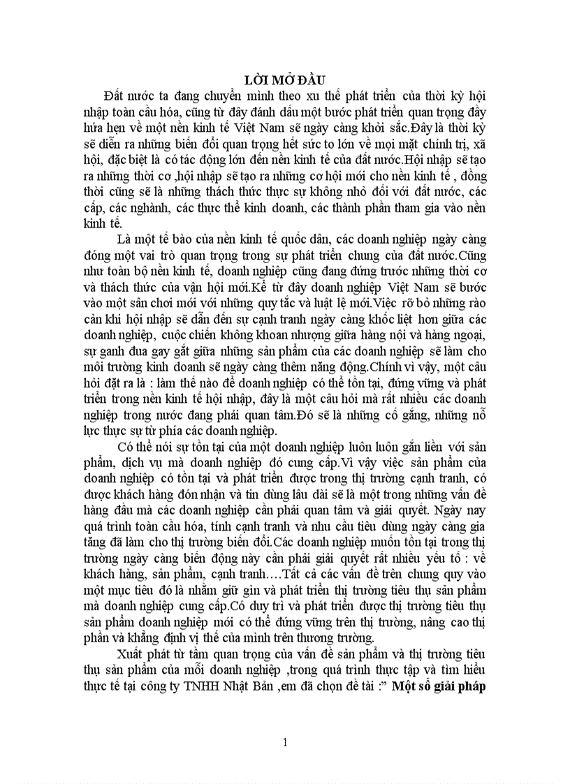 1số giải pháp nhằm giữ gìn và phát triển thị trường sản phẩm của Công ty TNHH Nhật Bản