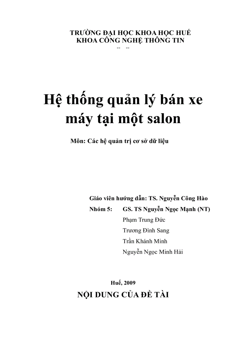 Hệ thống quản lý bán xe máy tại một salon