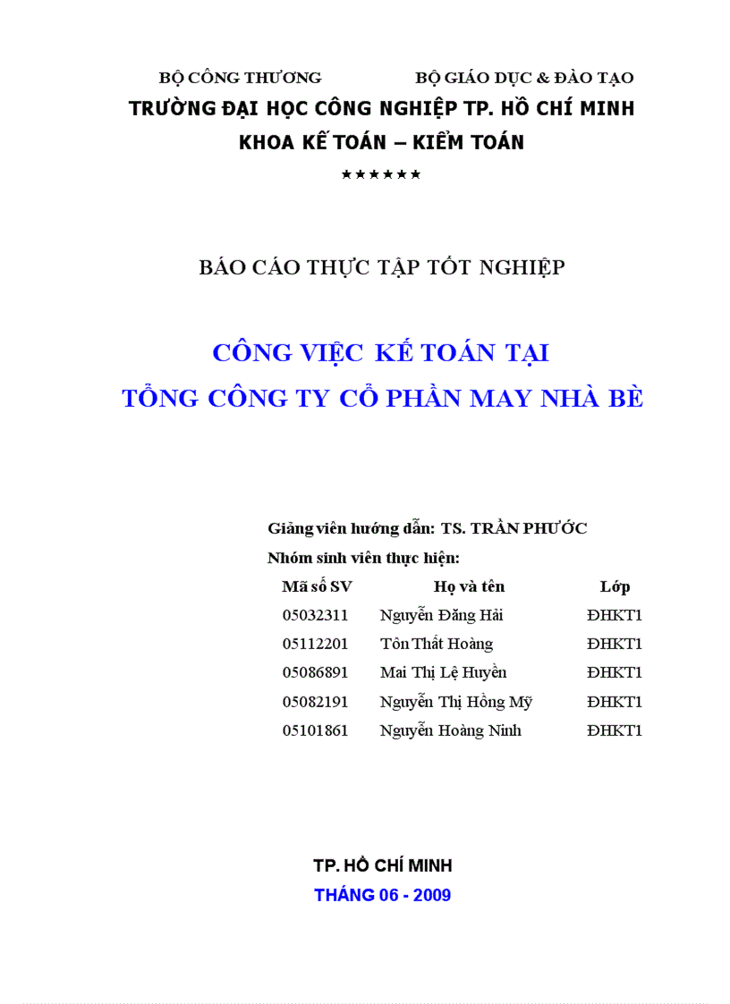 Công việc kế toán tại tổng công ty May Nhà Bè