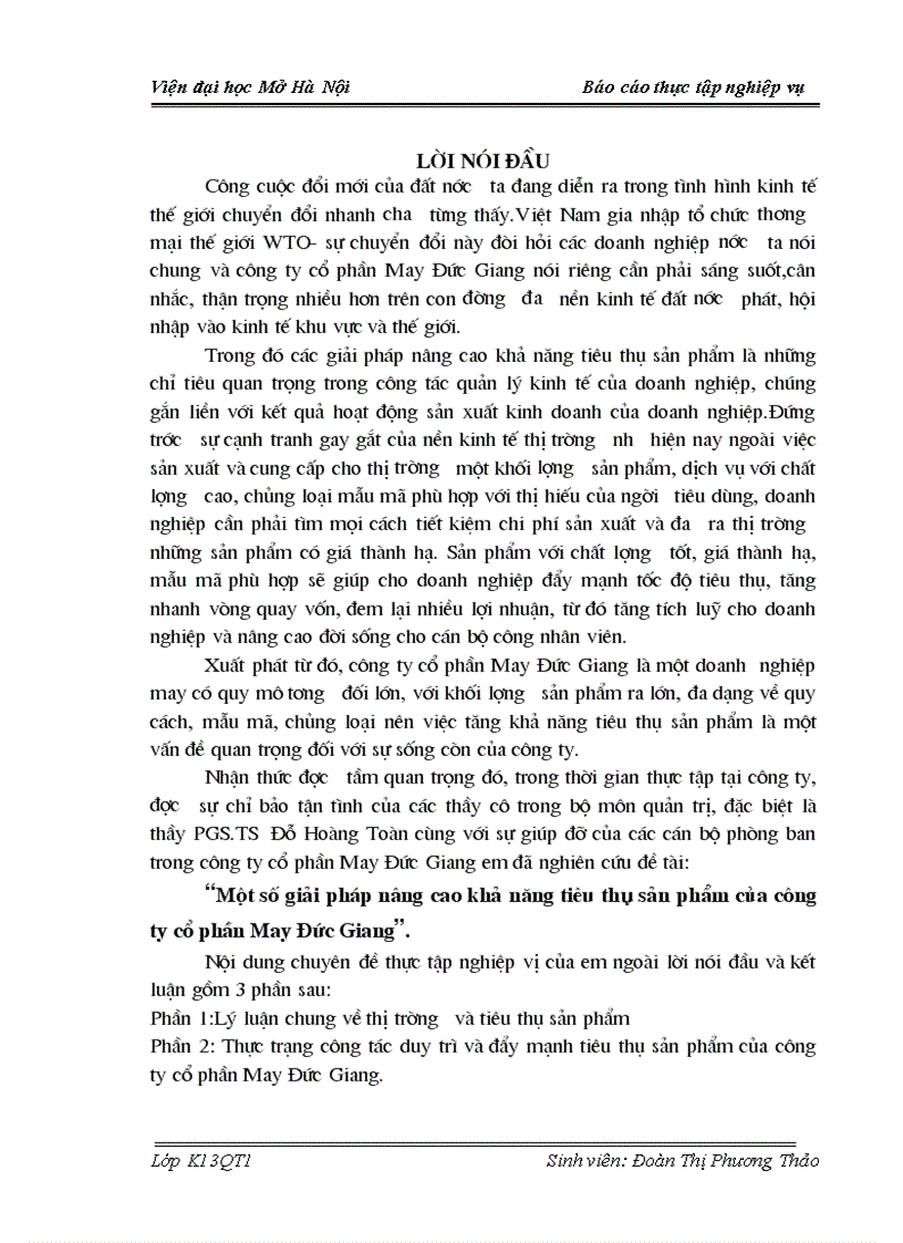 Một số giải pháp nâng cao khả năng tiêu thụ sản phẩm của công ty cổ phần May Đức Giang