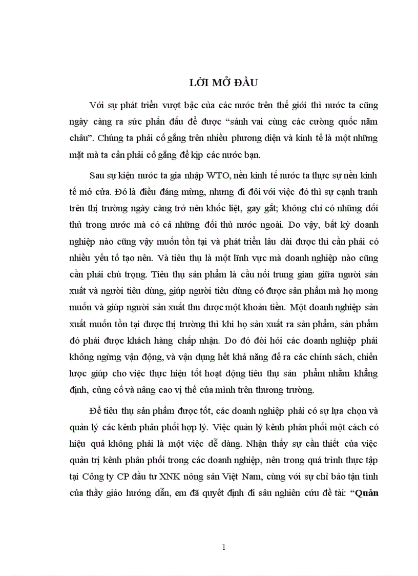 Quản trị kênh phân phối sản phẩm của Công ty CP đầu tư XNK nông sản Việt Nam