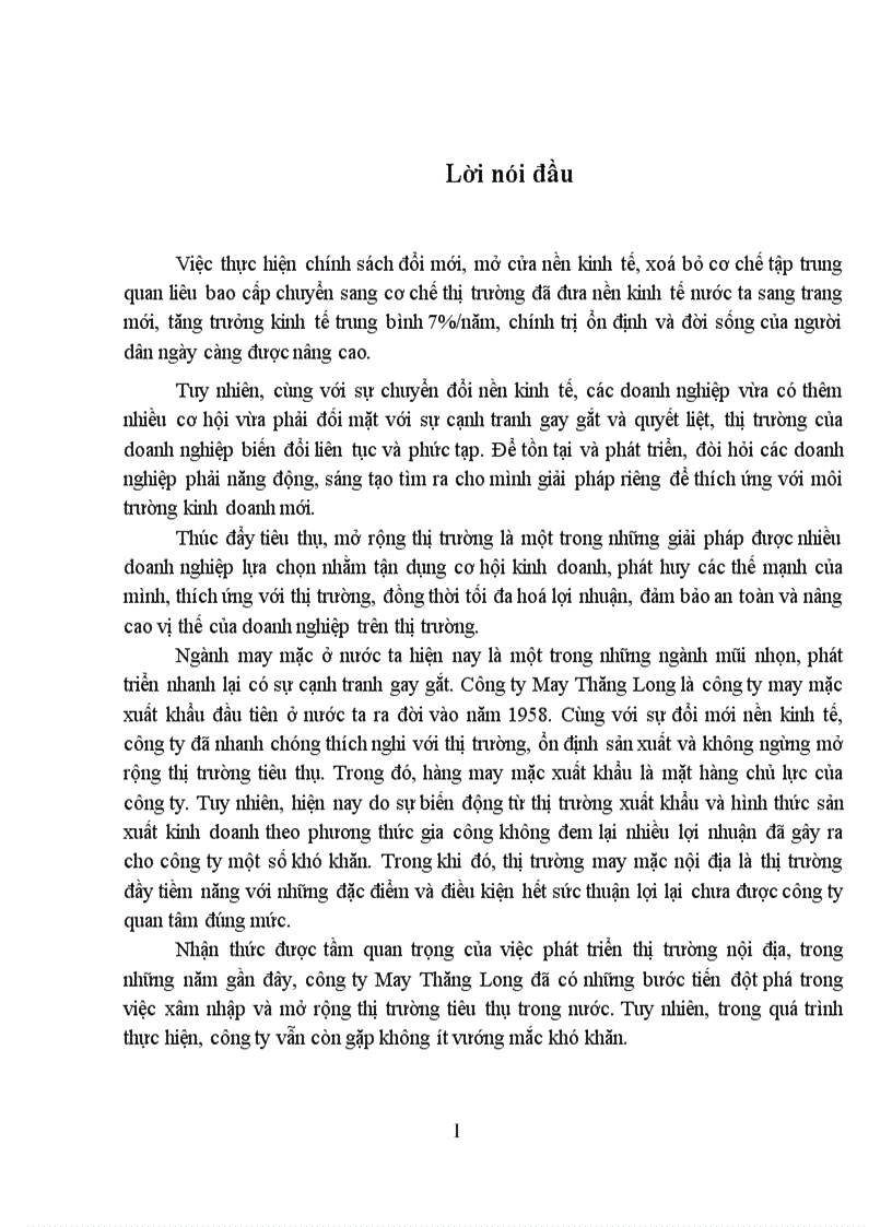 Biện pháp nhằm đẩy mạnh tiêu thụ sản phẩm trên thị trường nội địa của công ty May Thăng Long