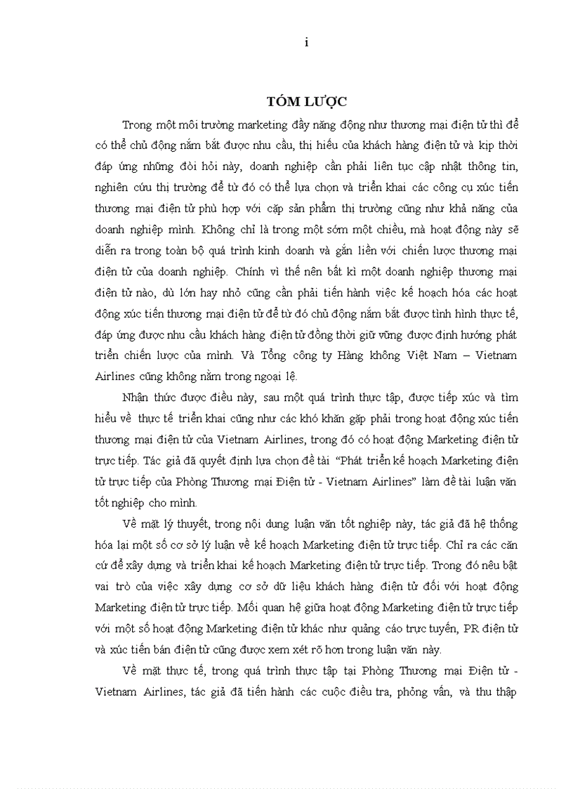 Phát triển kế hoạch Marketing điện tử trực tiếp của Phòng Thương Mại Điện Tử Việt Nam Airlines