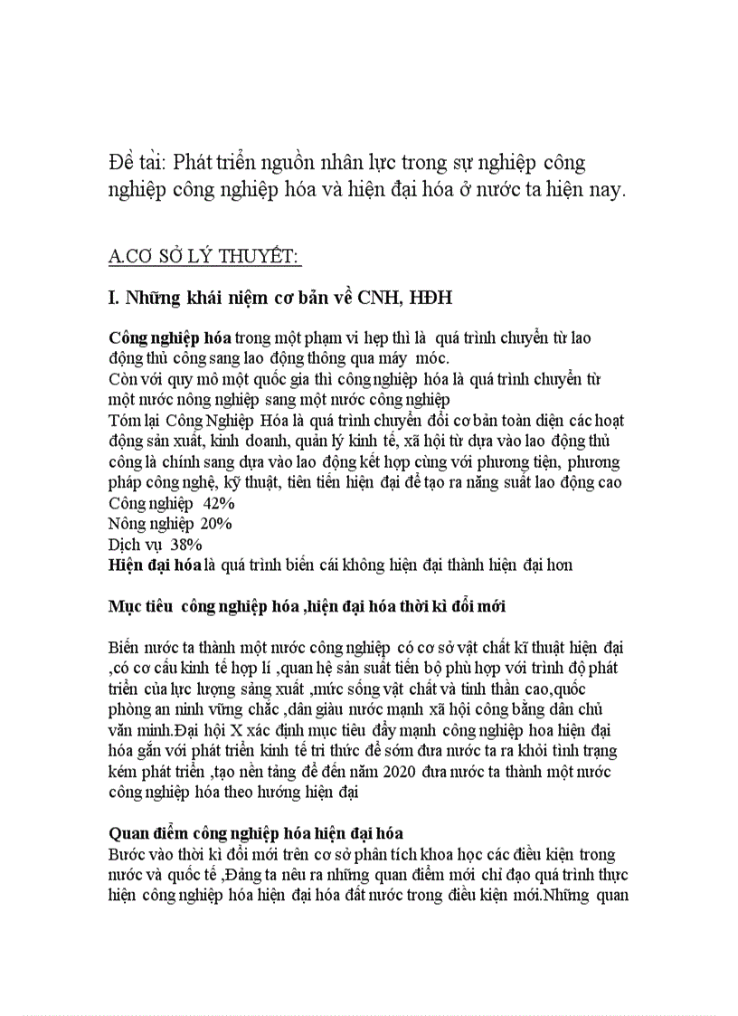Phát triển nguồn nhân lực trong sự nghiệp công nghiệp công nghiệp hóa và hiện đại hóa ở nước ta hiện nay