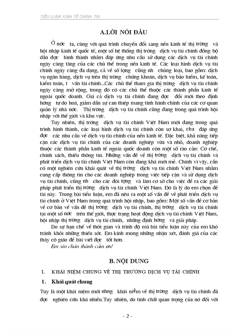 Một số vấn đề cơ bản về cơ bản về vấn đề thị trường dịch vụ tài chính thị trường dịch vụ tài chính tại một số nước trên thế giới thực trạng hoạt động dịch vụ tài chính Việ