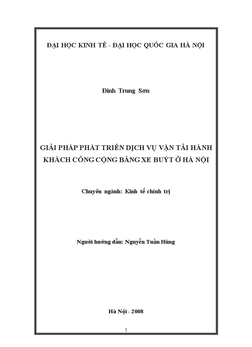 Giải pháp phát triển dịch vụ vận tải hành khách công cộng bằng xe buýt ở Hà Nội