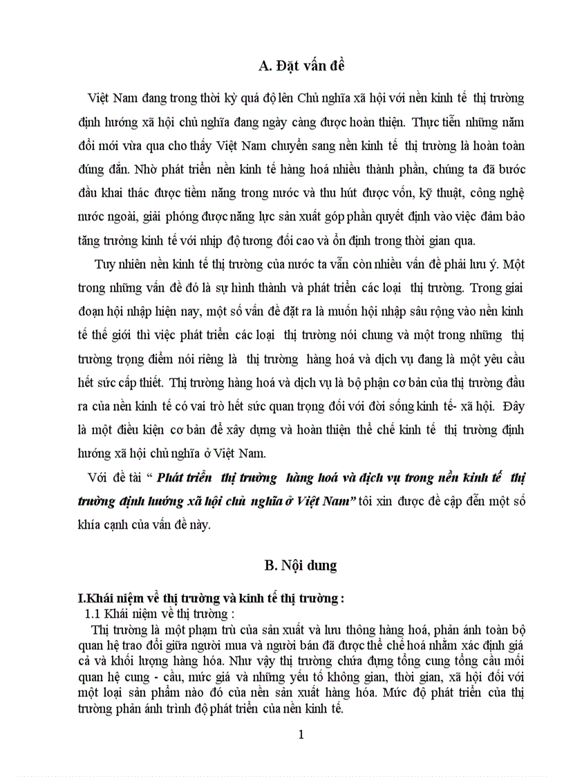 Phát triển thị trường hàng hoá và dịch vụ trong nền kinh tế thị trường định hướng xã hội chủ nghĩa ở Việt Nam