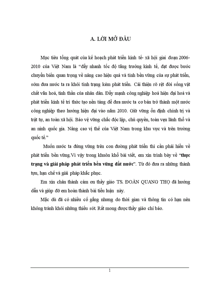 Thực trạng và giải pháp phát triển bền vững đất nước