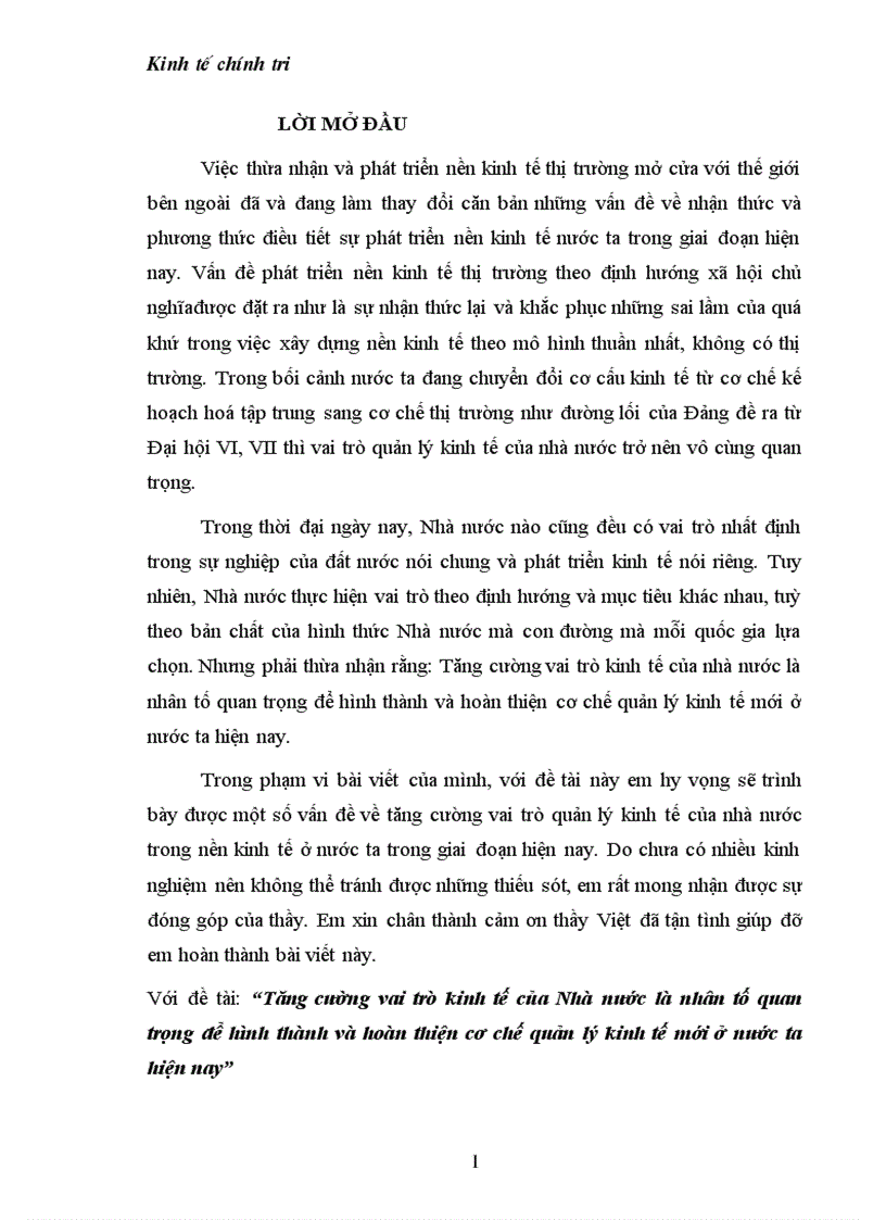 Tăng cường vai trò kinh tế của Nhà nước là nhân tố quan trọng để hình thành và hoàn thiện cơ chế quản lý kinh tế mới ở nước ta hiện nay