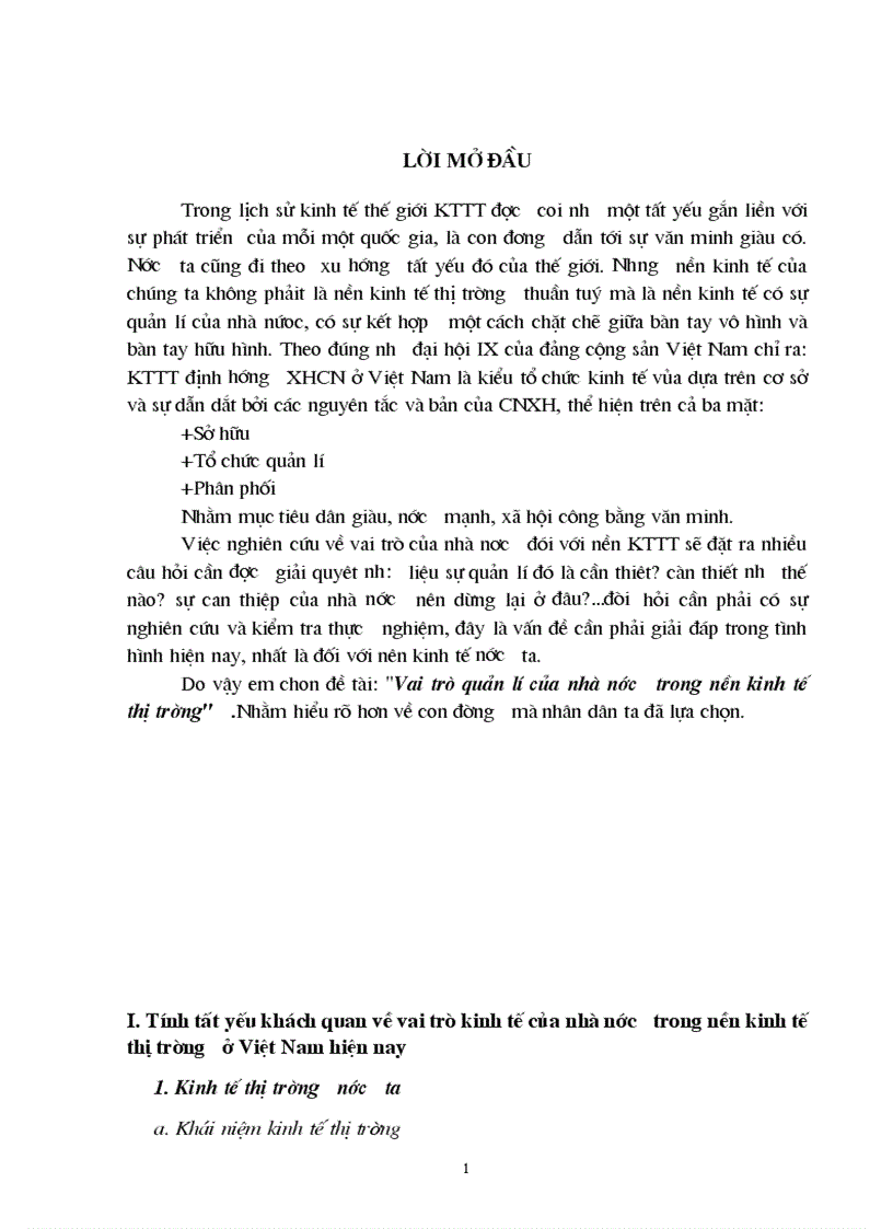 Vai trò quản lí của nhà nước trong nền kinh tế thị trường