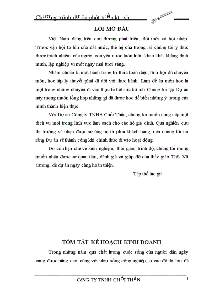 Chương trình phát triển kinh tế xã hội của công ty Chổi Thần