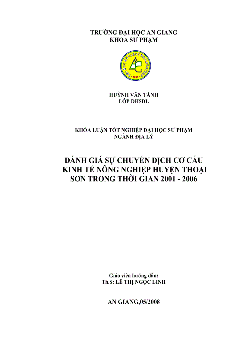 Đánh giá sự chuyển dịch cơ cấu kinh tế nông nghiệp huyện Thoại Sơn trong thời gian 2001 2006